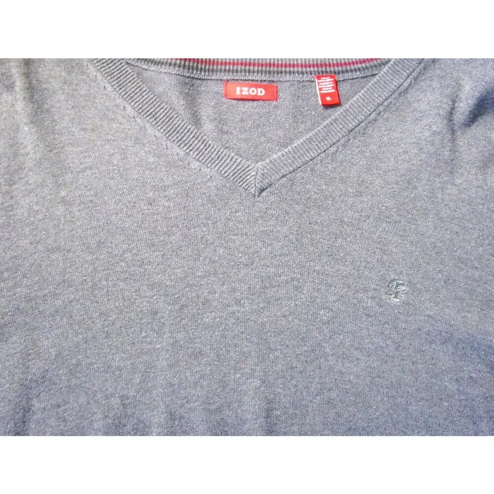 IZOD Men's Gray V-Neck Cotton Sweater Size XL Cabin Preppy Grandpacore Pullover